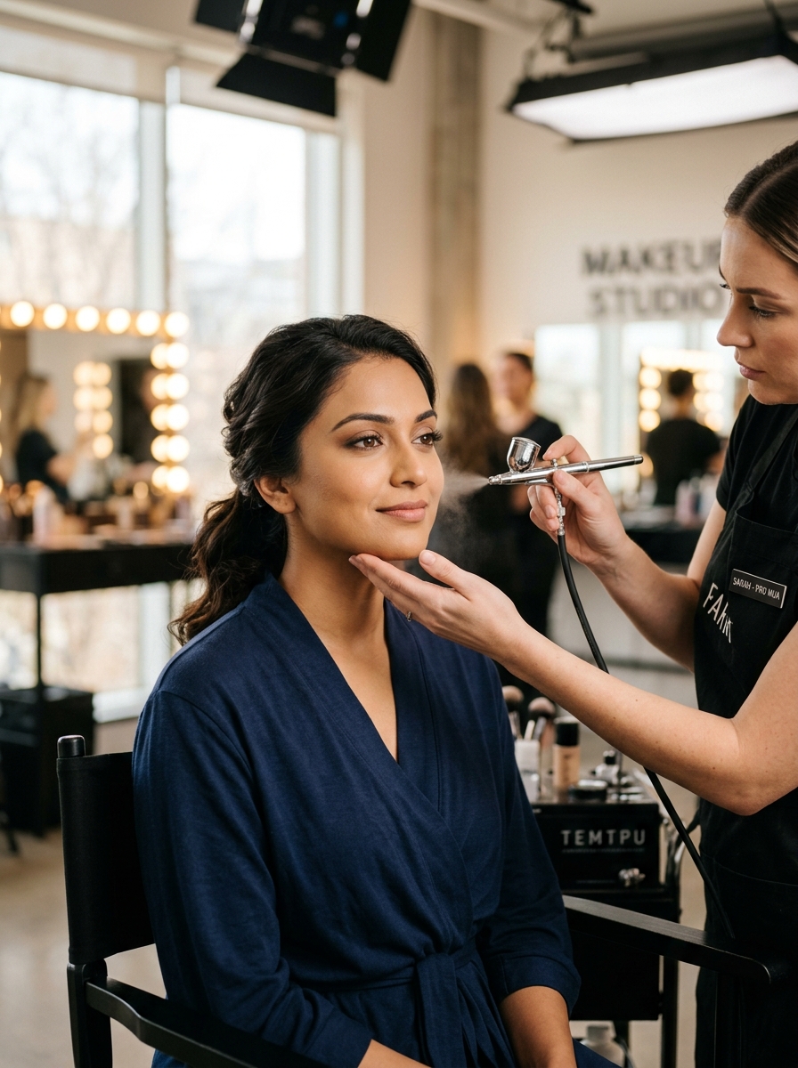 Portrait showing a seamless soft-matte airbrush makeup finish