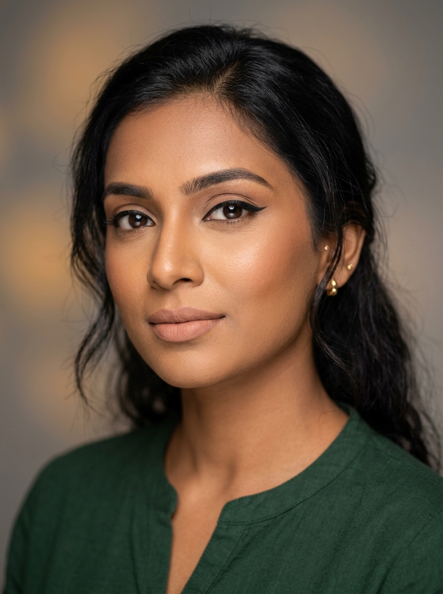 Close-up beauty portrait showing a smooth high-definition makeup finish